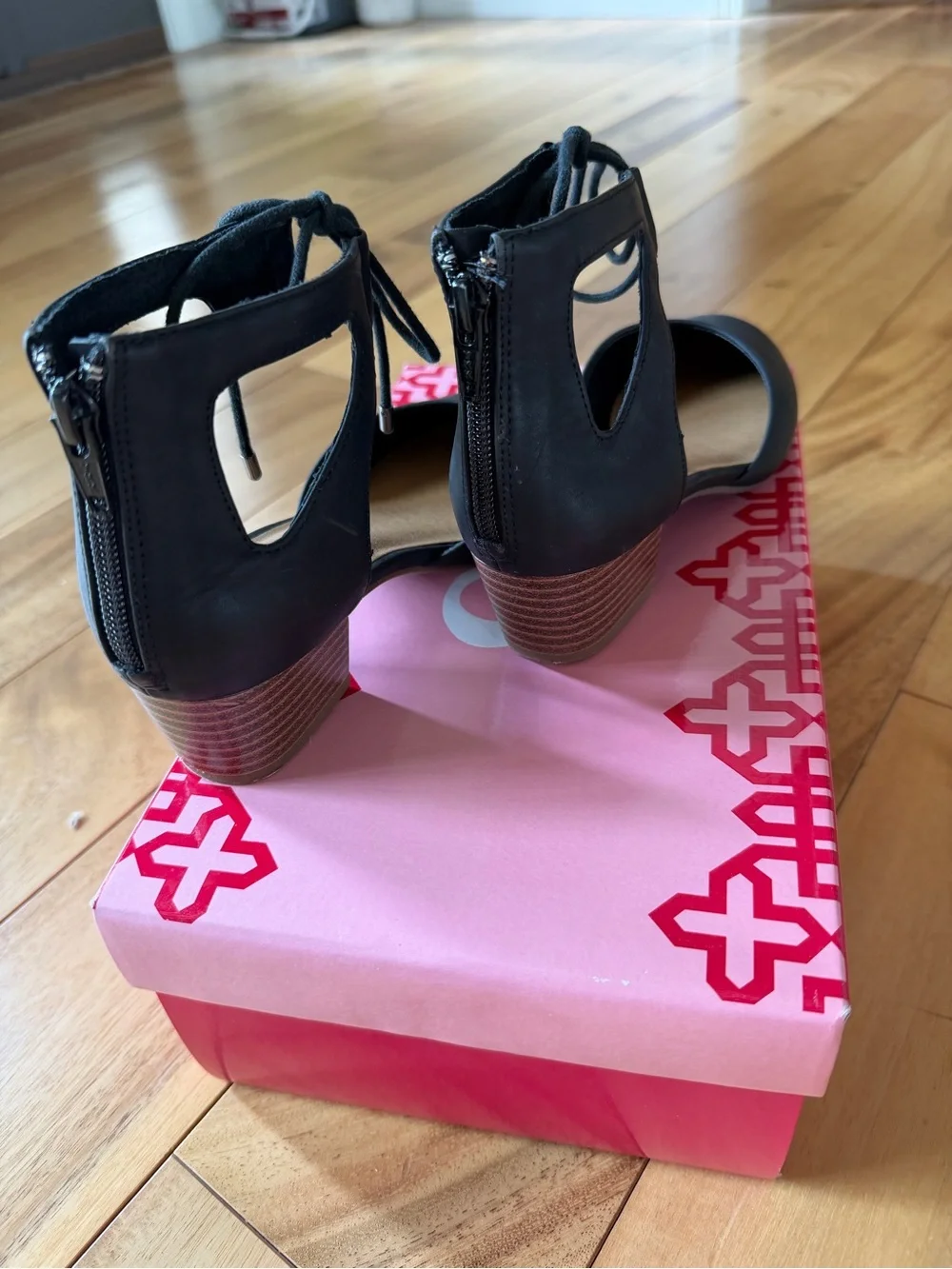 Girls Black Lace-Up Ankle D'Orsay Heels